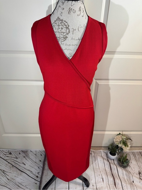 Spense Dresses & Skirts - Spense Candy Apple Red Sleeveless Faux Wrap-Front Bodycon Midi Dress 10
